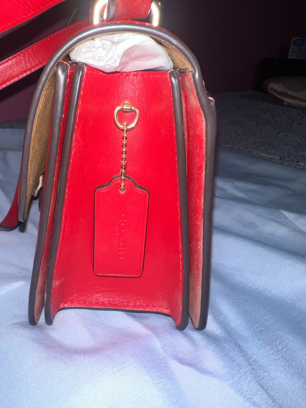 Coach Bright Red Leather Flap Crossbody with Gold-Tone Accent - Picture 4 of 7